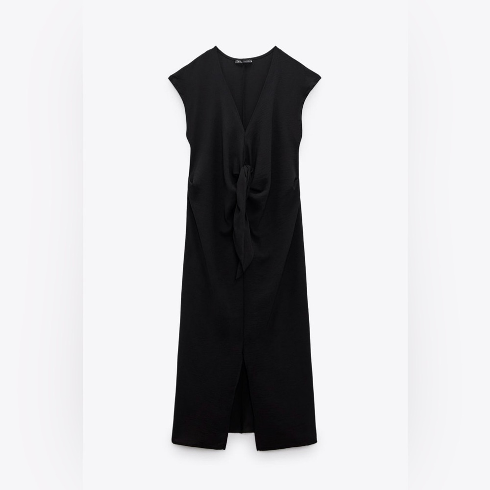 Zara Black Tie Front Midi Dress